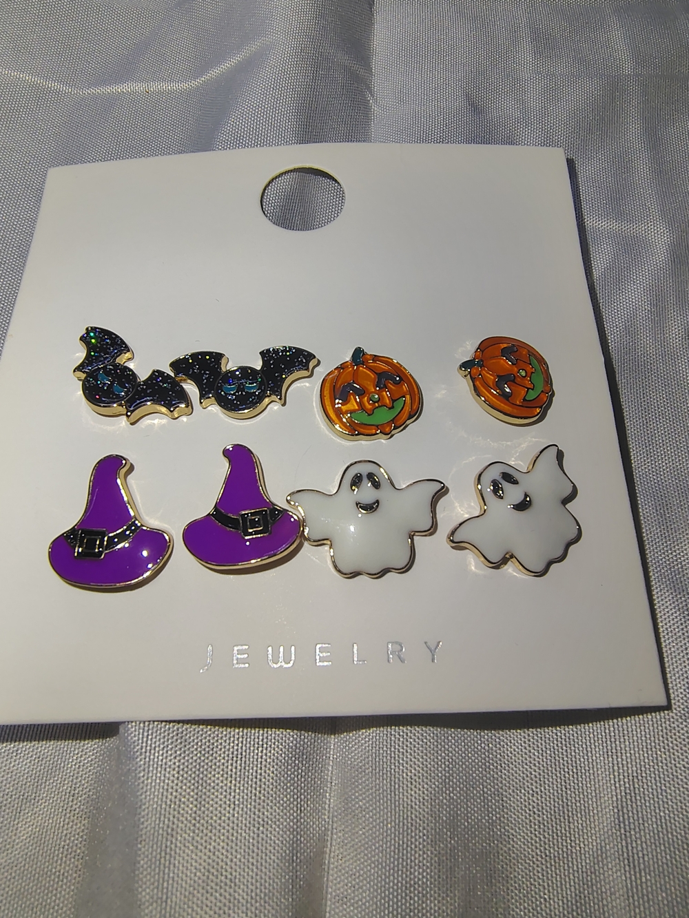 Set Of Four Cute Whimsical Glitter Halloween Stud Earrings